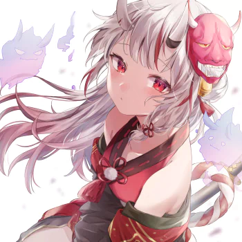 mask horns white hair red eyes hololive Virtual Youtuber Nakiri Ayame Anime PFP