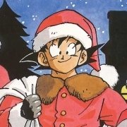 Forum avatar: anime Christmas scene of Goku (Dragon Ball Z) wearing a Santa hat and red coat, smiling against a snowy night backdrop.