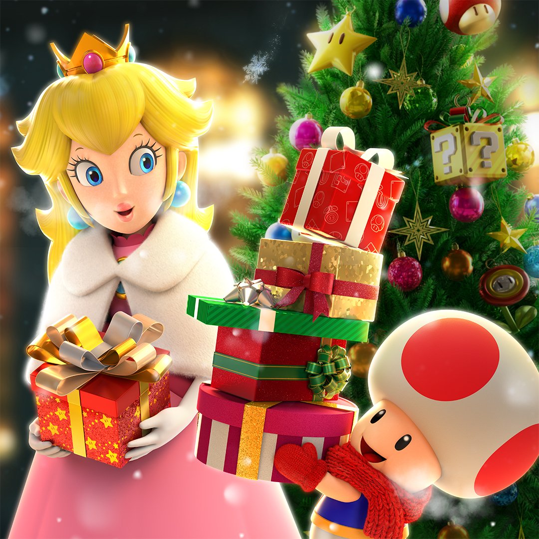 Download Christmas Tree Christmas Toad (Mario) Princess Peach Video Game Mario Christmas Gaming PFP