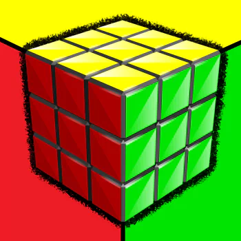  A puzzle consisting of a cube with colored faces made of 26 smaller colored blocks