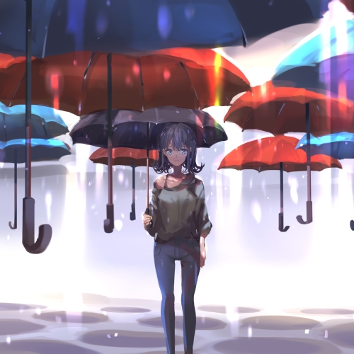 Anime Girl With Floating Umbrellas by Shijohane