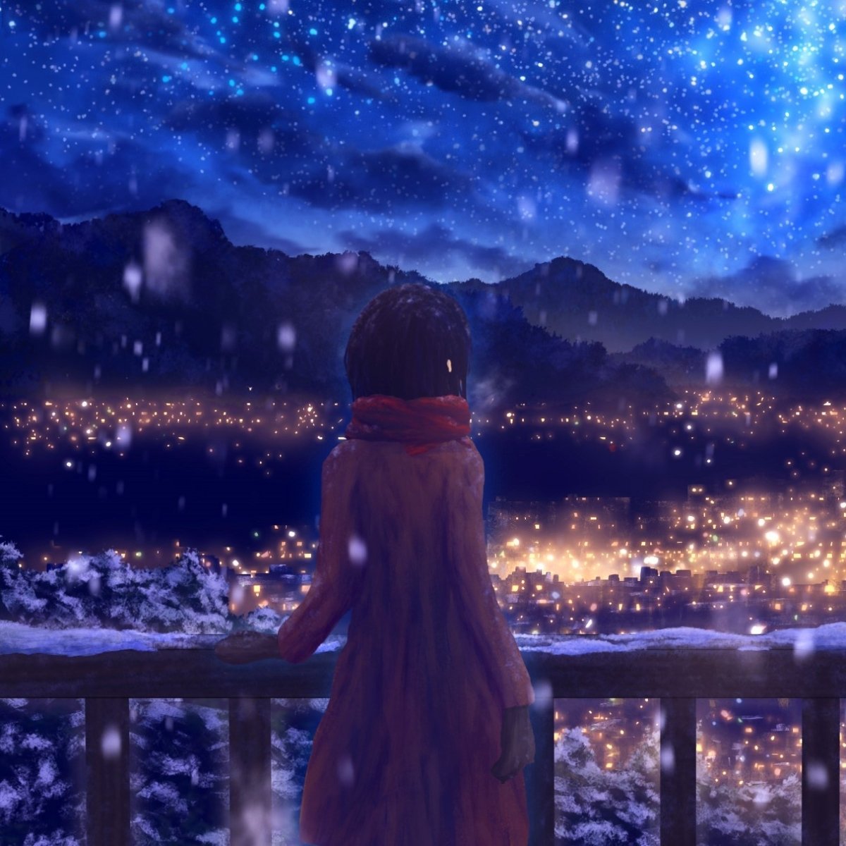 Download City Night Mountain Snow Winter Anime Anime Girl Winter Anime Anime Night Winter Night Anime City Snowy Mountain Night Snow PFP
