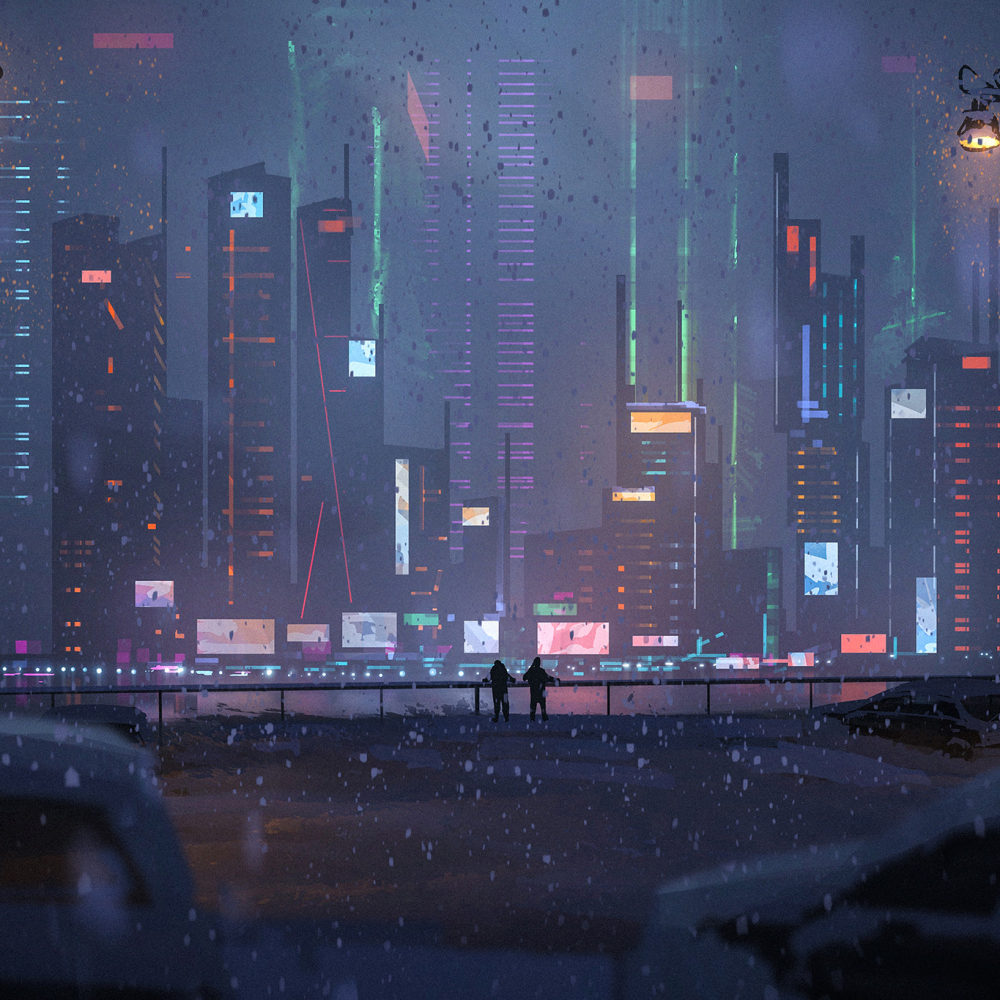 Cyberpunk City on a Snowy NIght by Surendra Rajawat