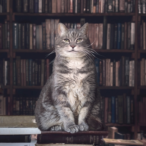 Cat on a library