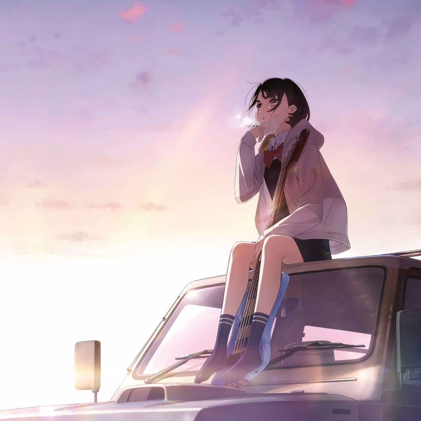 Download School Uniform Pink Eyes Car Anime Her Blue Sky PFP