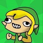Toon-style Link avatar from The Legend of Zelda — a grinning character in a green hood and tunic on a bright green burst background, used as a forum profile picture.