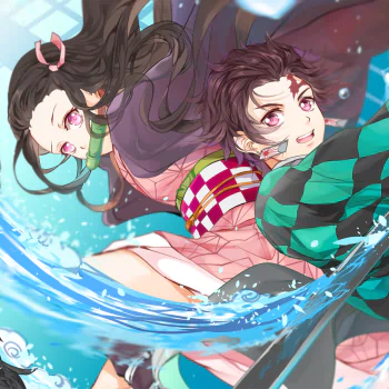 Demon Slayer: Kimetsu no Yaiba pink eyes brown hair Tanjiro Kamado Nezuko Kamado Anime PFP