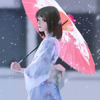 winter short hair black hair kimono umbrella asian fantasy woman PFP