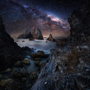  Milky Way Sky over Rocky Ocean