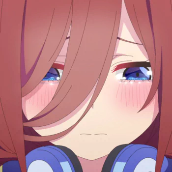 Forum avatar: close-up of Miku Nakano (The Quintessential Quintuplets), blushing and teary-eyed, wearing blue headphones.