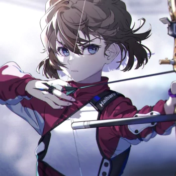 Forum avatar/pfp of Ai Haibara (Detective Conan) — anime portrait showing her drawing a bow, serious gaze and wind-swept hair.
