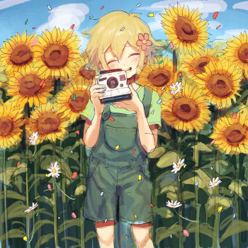 OMORI blush smile blonde camera sunflower Basil (Omori) video game PFP