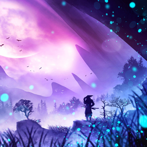 Download Blue Purple Mountain Tree Planet Landscape Warrior Samurai ...