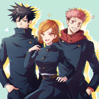 school uniform blue eyes brown eyes brown hair black hair pink hair Nobara Kugisaki Megumi Fushiguro Yuji Itadori Jujutsu Kaisen Anime PFP