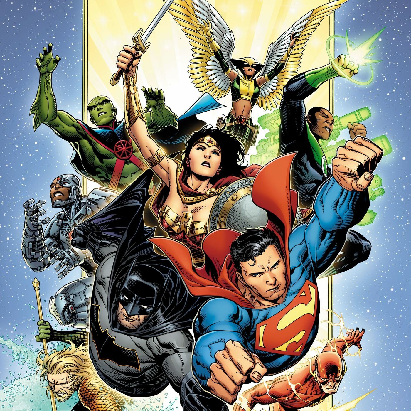 Download Cyborg (DC Comics) Aquaman DC Comics Green Lantern John Stewart (Green Lantern) Barry Allen Flash Hawkgirl (DC Comics) Martian Manhunter Wonder Woman Superman Justice League Comic PFP