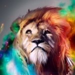 Vibrant, stylized lion head with rainbow paint-like swirls, rendered as a forum avatar/profile picture.