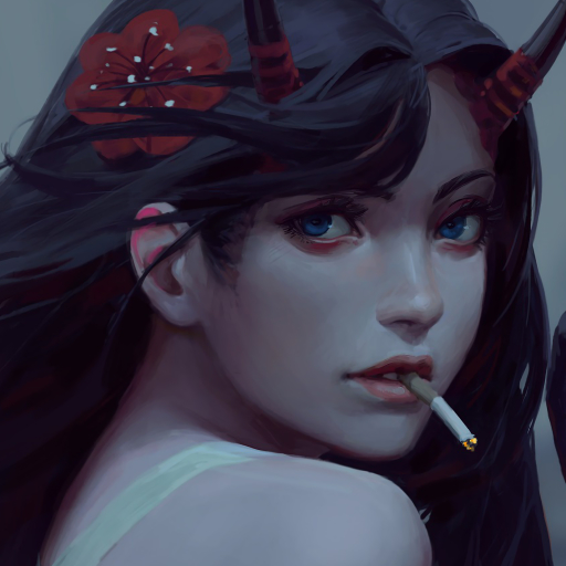 Demon Girl Smoking a Cigarette by GUWEIZ