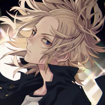 Profile-style anime portrait of Manjiro Mikey Sano from Tokyo Revengers: blond, windswept hair, steely blue eyes, black jacket, neutral gaze — forum avatar/pfp.