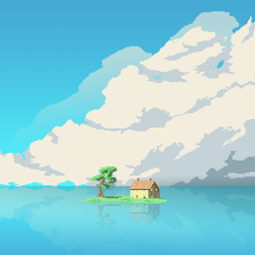 Pixel art house on a small island