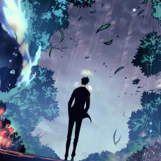 Forum avatar of Sung Jin-Woo from Solo Leveling, standing in a dark, rain-soaked forest with leaves swirling around him under a gloomy sky.