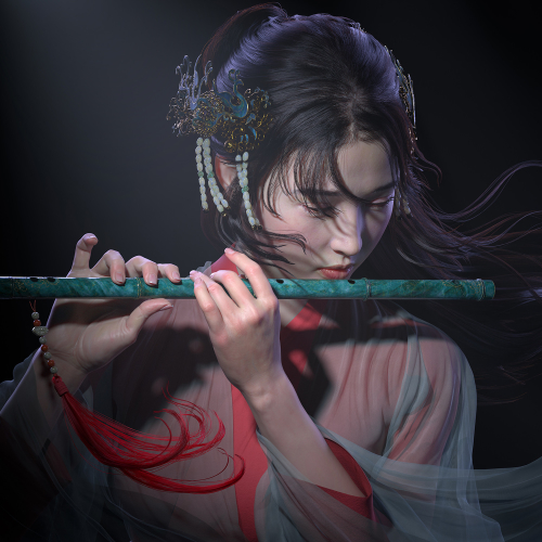 Woman Playing the Flute by Qi Sheng Luo