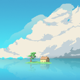 Pixel art house on a small island