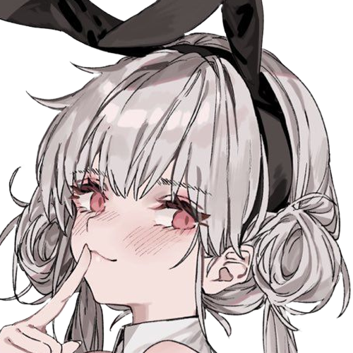 Anime girl with silver hair in twin buns and a black bunny headband, blushing and posing coyly — forum avatar/pfp.