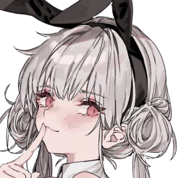 Anime girl with silver hair in twin buns and a black bunny headband, blushing and posing coyly — forum avatar/pfp.