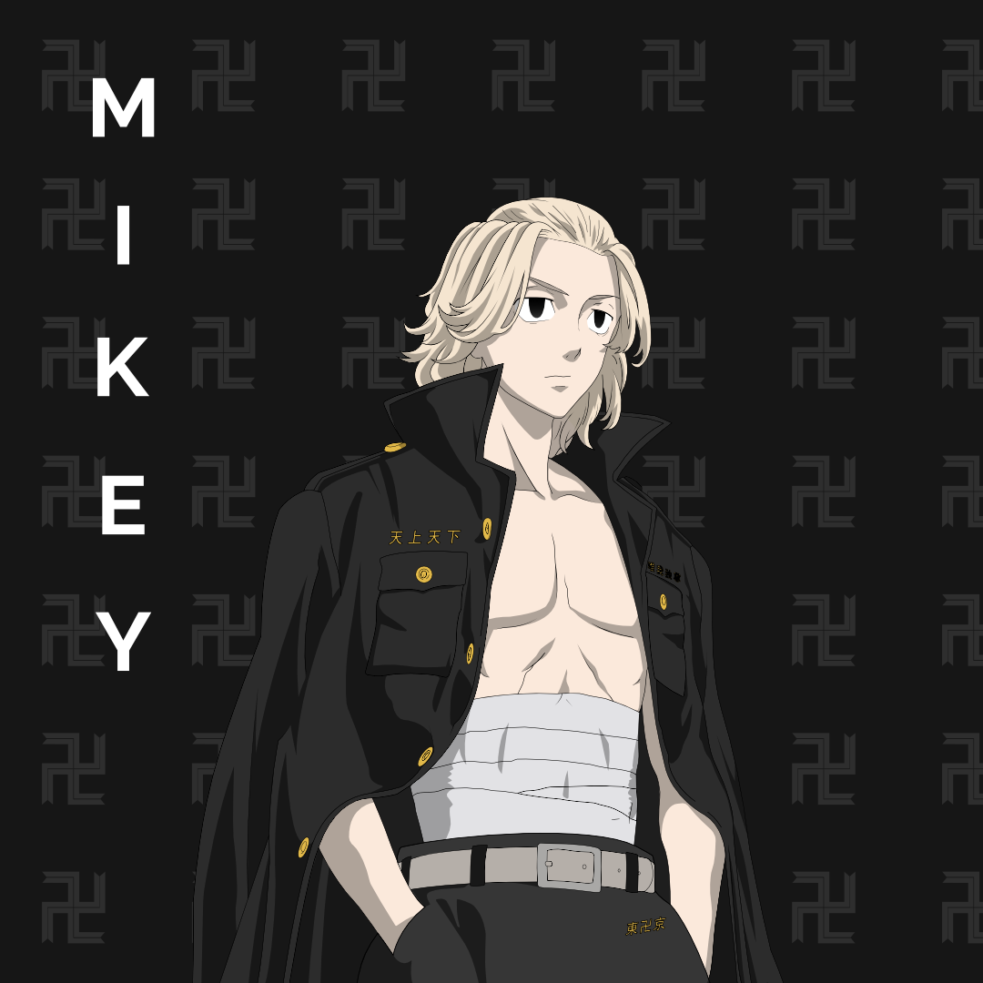 Forum avatar of Mikey (Manjiro Sano) from Tokyo Revengers — blond, open black jacket revealing bandaged torso on a dark patterned background.