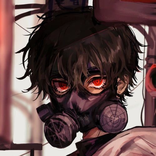 Download Gas Mask Red Eyes Black Hair Anime Boy Anime Boy PFP by くろうめ
