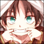 Attack on Titan anime forum avatar: young character with bright teal eyes, hood up, using fingers to pull a wide, playful grin.