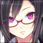 Anime-style original avatar featuring a close-up of a character with striking purple eyes and red glasses, designed for use as a forum profile picture.