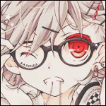 Anime girl with striking red eyes and glasses, playfully chewing on a straw. This captivating avatar adds personality to any forum profile.