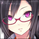 Anime-style original avatar featuring a close-up of a character with striking purple eyes and red glasses, designed for use as a forum profile picture.