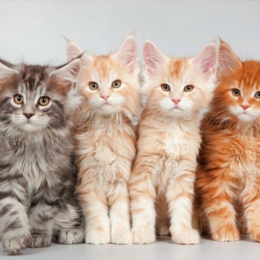 Forum avatar of four cute Maine Coon kittens — fluffy baby cats in gray, cream, and orange sitting side by side.