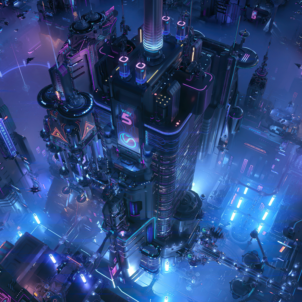 Aerial View of a Neon Cyberpunk City by Toni Bratincevic