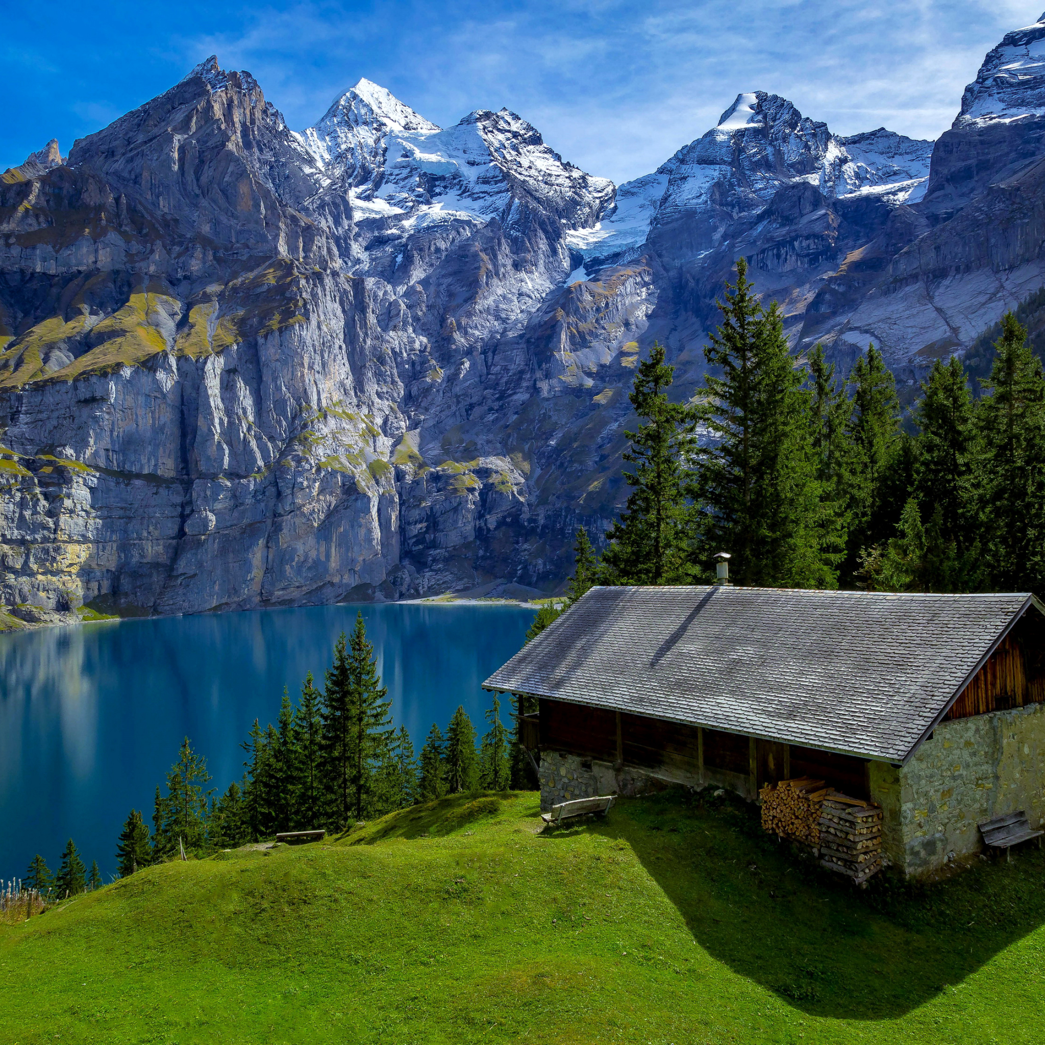 House on Mountain Lake in Switzerland