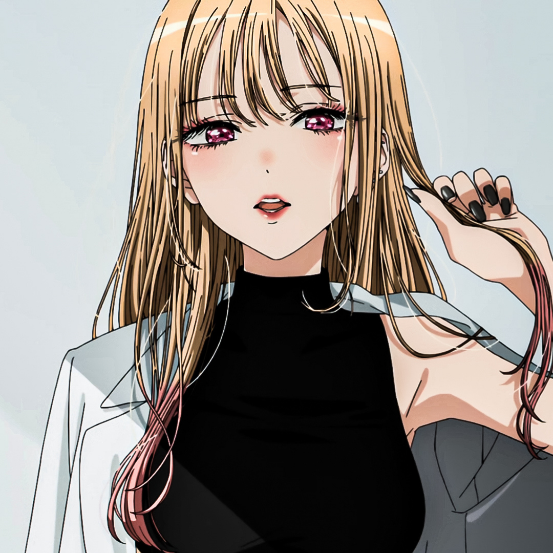 Forum avatar: anime close-up of Marin Kitagawa from My Dress-Up Darling — blonde with pink-tipped strands, wearing a black top and white jacket.