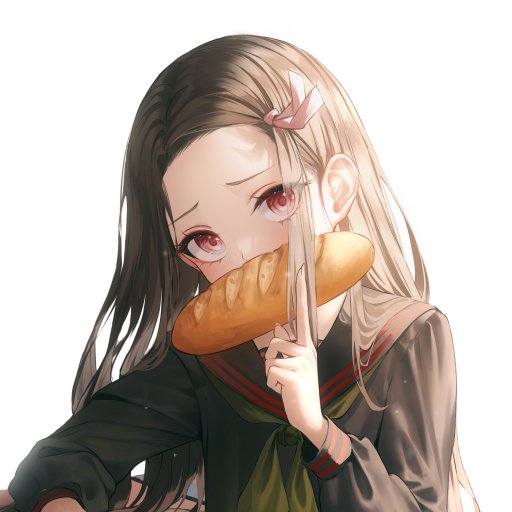 Anime-style forum avatar featuring Nezuko Kamado from Demon Slayer: Kimetsu no Yaiba, holding a loaf of bread and making a shushing gesture.
