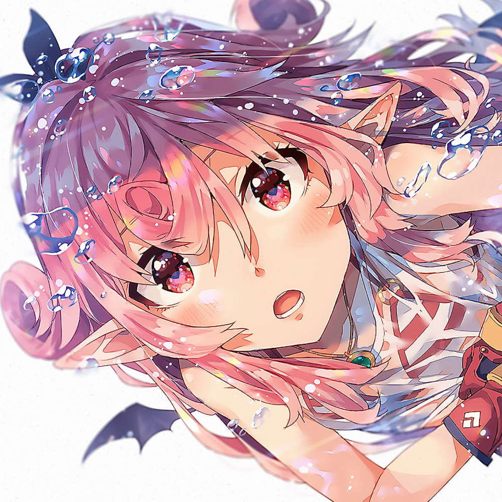 Anime girl with vibrant pink hair and sparkling eyes, surrounded by water droplets, featuring elf-like ears and a detailed, colorful design as a forum avatar.