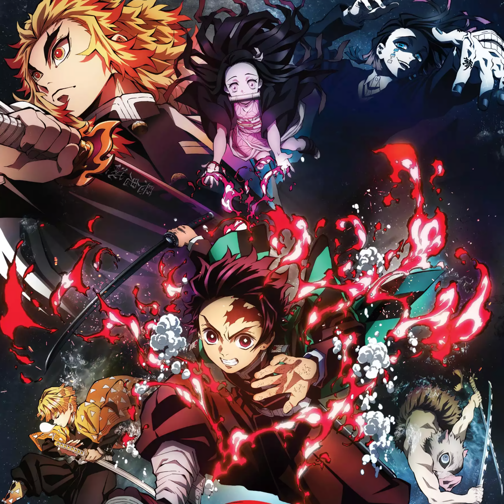 Forum avatar of Demon Slayer: Kimetsu no Yaiba — The Movie: Mugen Train featuring Kyojuro Rengoku, Tanjiro, Nezuko, Zenitsu and Inosuke in intense, fiery action.