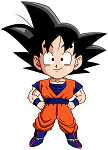 Anime Dragon Ball Z profile avatar of young Goku in an orange gi, smiling with hands on hips against a white background.