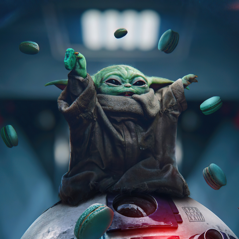Baby Yoda (Grogu) Using The Force on Macaroons by Spdrmnkyxxiii