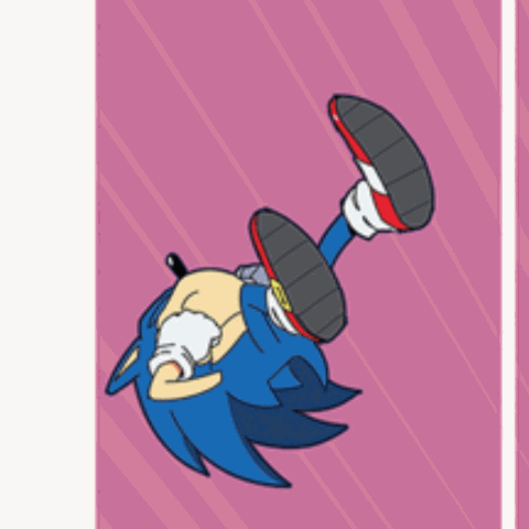 Forum avatar of Sonic the Hedgehog from IDW Comics, shown mid-flip upside-down on a pink diagonal-striped background.