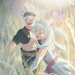 Anime-style Black Clover characters share a joyful moment in a sunlit grassy field, featured as a vibrant and expressive forum avatar.