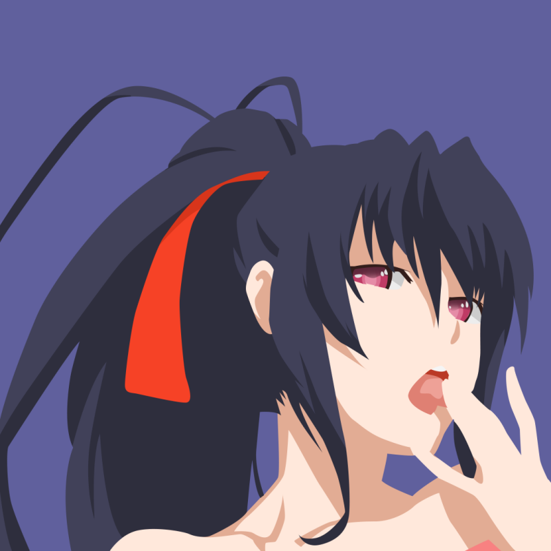 Forum avatar/pfp of Akeno Himejima from High School DxD — close-up anime portrait with dark ponytail, red ribbon, pink eyes and a sultry expression, hand near mouth on a purple background.