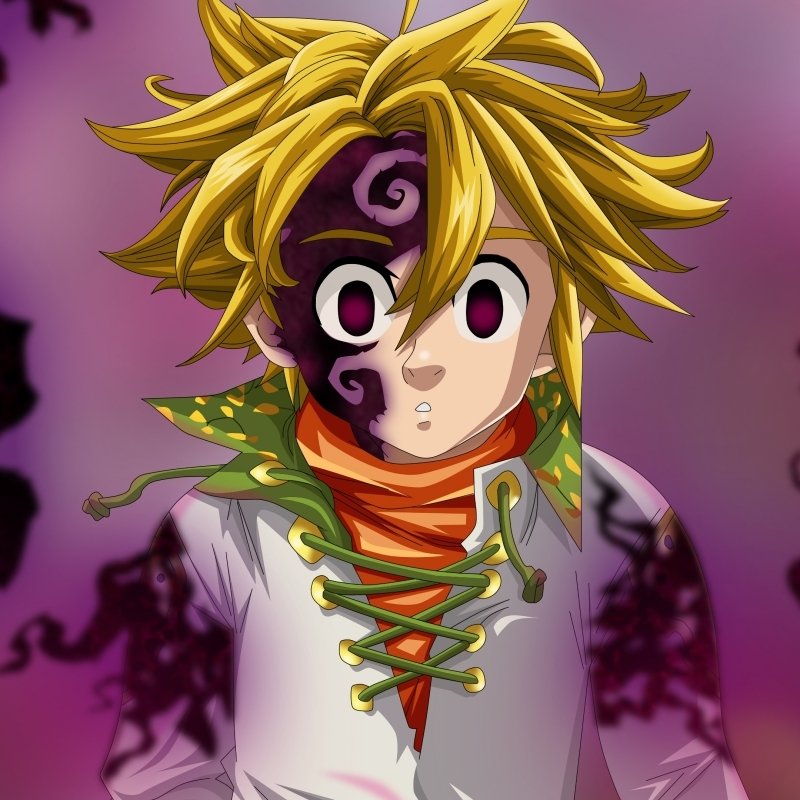 Forum avatar of Meliodas (The Seven Deadly Sins): anime-style portrait with spiky blond hair, half-shadowed demonic face and a wide-eyed, surprised expression.