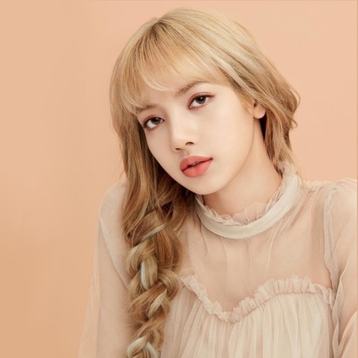 Peach-toned forum avatar of a blonde, K-pop–styled woman in a sheer blouse — BlackPink–inspired music profile picture.