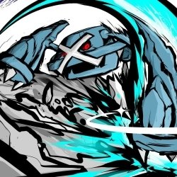 Stylized Metagross (Pokémon video game) in a dynamic blue-and-silver attack pose with cyan energy streaks — bold forum avatar/profile picture.