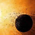 Avatar image featuring a stylized explosion with debris on a warm-toned background, creating a dynamic and intense profile picture.